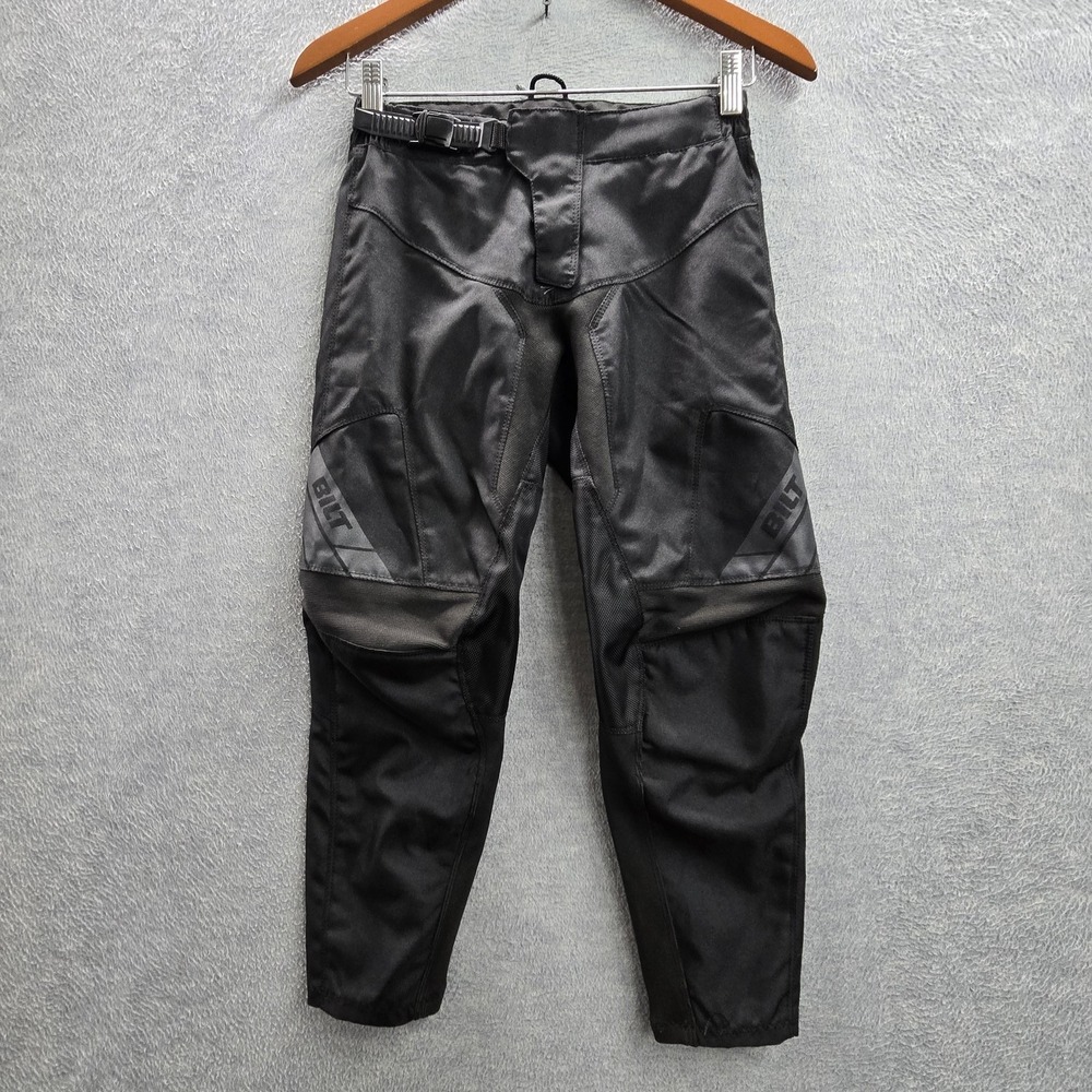 BILT Boys Motocross Pants 24Y Black VELOCITY PANT Buckle 19" Inseam Logo